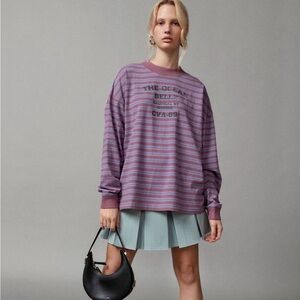 BDG Mauve and Blue Striped Long Sleeve Tee
